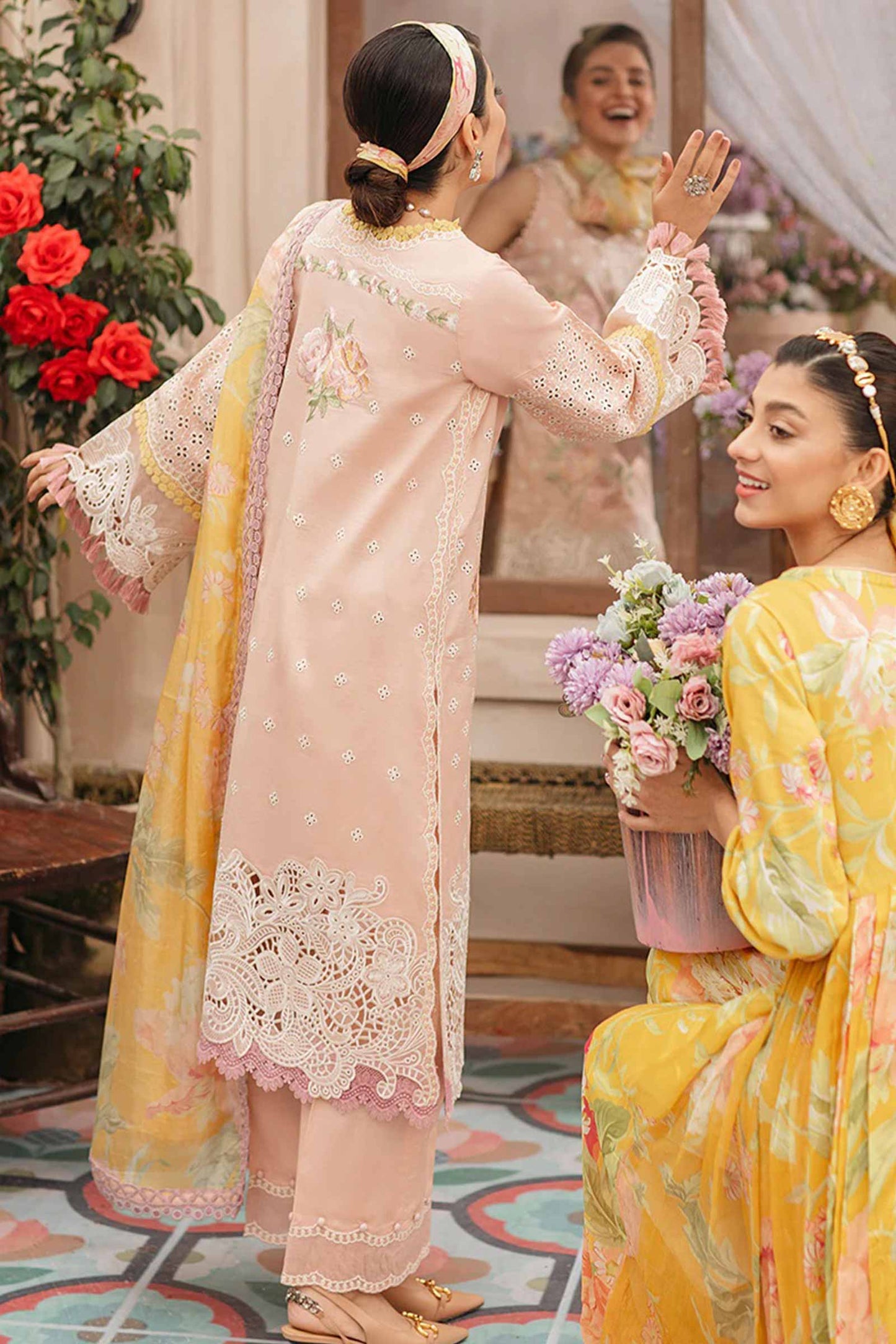 FULLY EMBROIDERED 3PC LAWN CHIKENKARI DRESS WITH SILK PRINTED DUPATTA- SRMS22