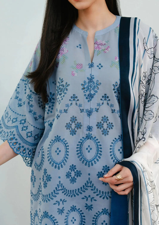 3PC LAWN EMBROIDERED DRESS WITH MONAR DUPATTA- ABH-09