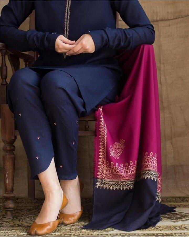 FULLY EMBROIDERED 3PC DHANAK DRESS WITH EMBROIDERED DHANAK SHAWL- ABH-56