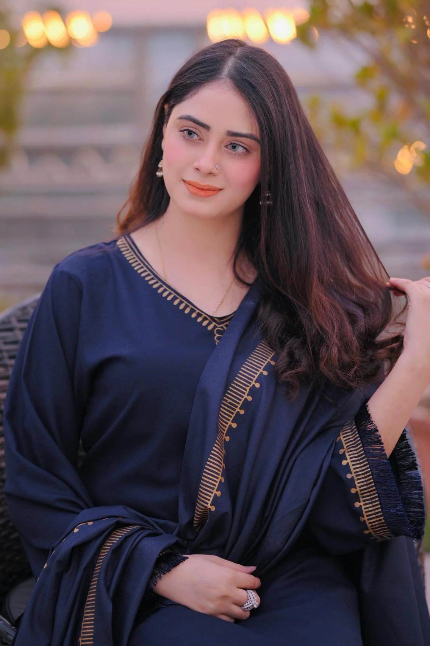 FULLY EMBROIDERED 3PC DHANAK DRESS WITH EMBROIDERED DHANAK SHAWL- ABH-49