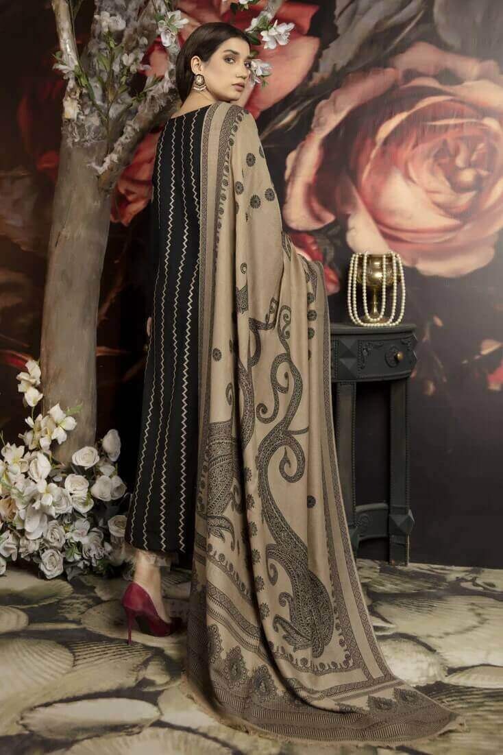 FULLY EMBROIDERED 3PC DHANAK DRESS WITH EMBROIDERED DHANAK SHAWL- ABH-55