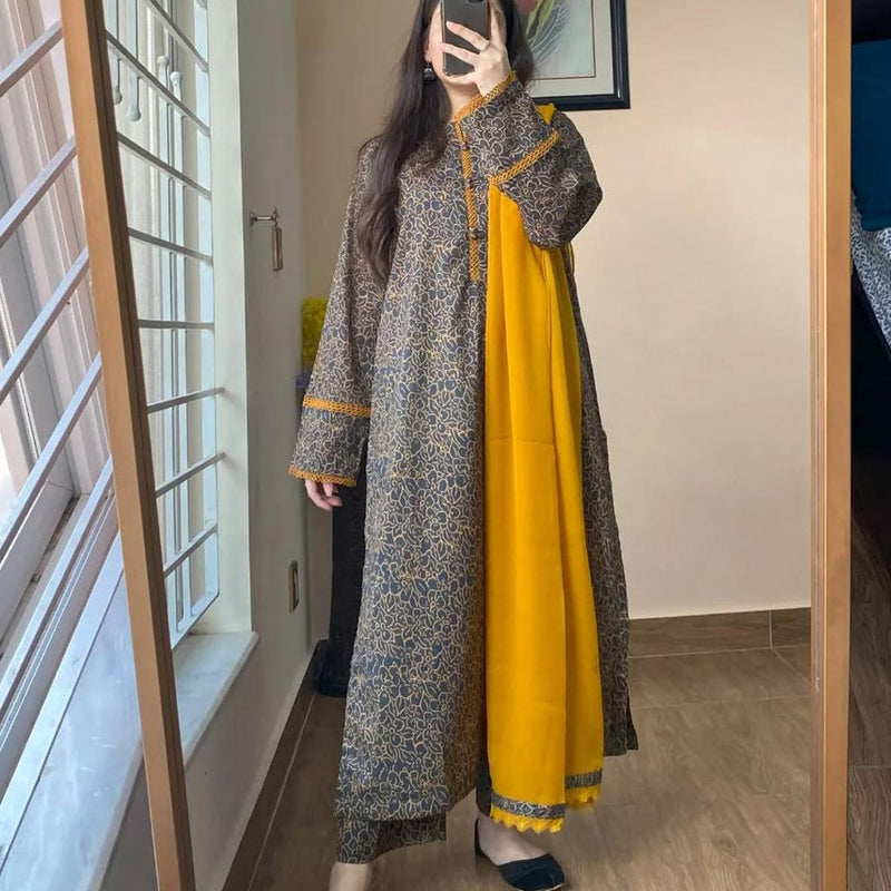 3PC LAWN PRINTED STITCHED SUIT- GRACE