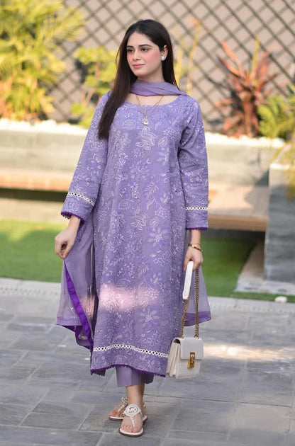 FULLY EMBROIDERED 3PC LAWN DRESS WITH CHIFFON EMBROIDERED DUPATTA- ABH-01