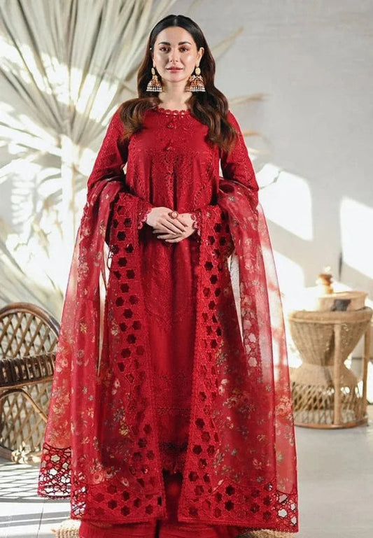 FULLY EMBROIDERED 3PC LAWN DRESS WITH ORGANZA EMBROIDERED DUPATTA- SR2505