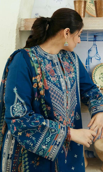 FULLY EMBROIDERED 3PC DHANAK DRESS WITH PRINTED WOOL SHAWL- ABH-25