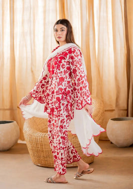 3PC LAWN PRINTED DRESS WITH CHIFFON EMBROIDERED DUPATTA- SGR-67