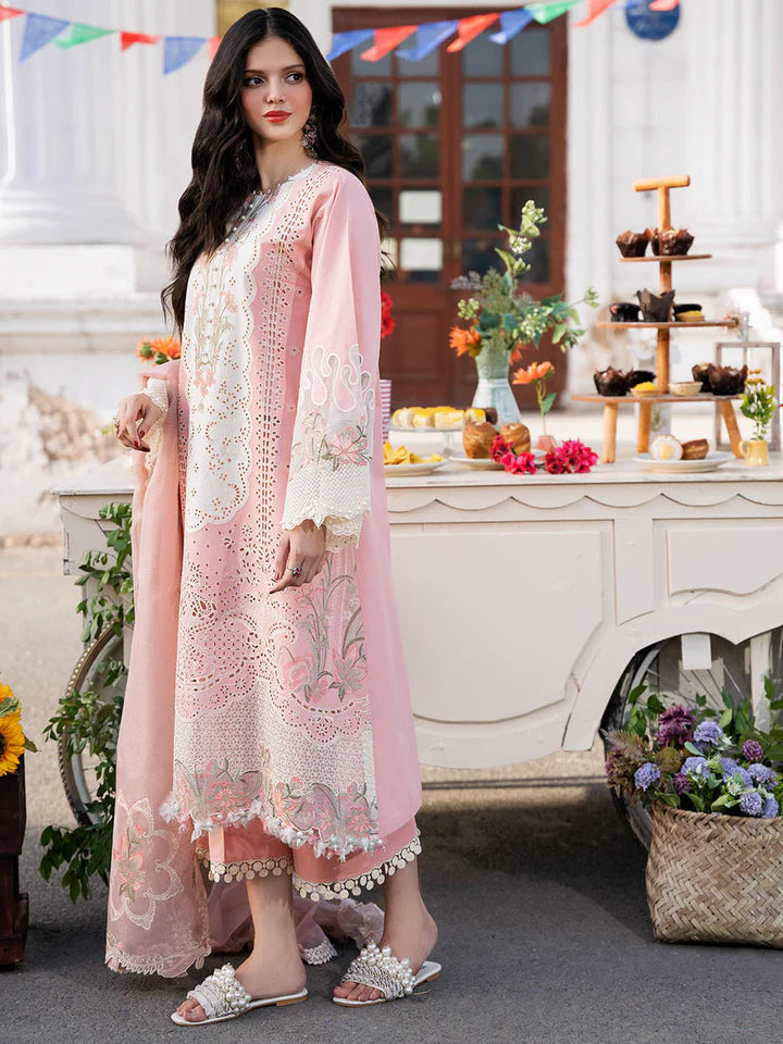 FULLY EMBROIDERED 3PC LAWN CHIKANKARI DRESS WITH ORGANZA EMBROIDERED DUPATTA- SR2585