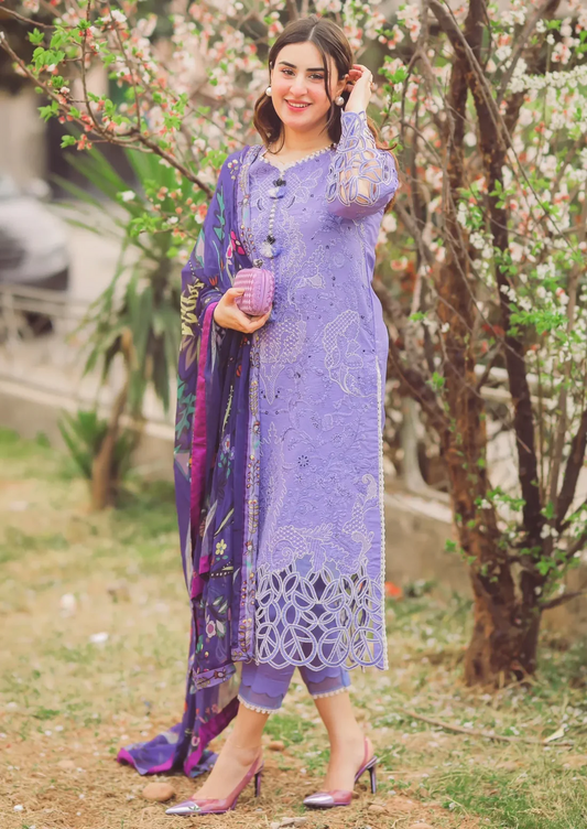 FULLY EMBROIDERED 3PC LAWN DRESS WITH SILK PRINTED DUPATTA- SR04