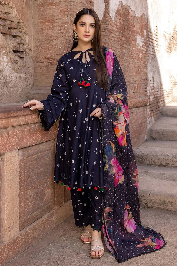 3PC LAWN PRINTED DRESS WITH MONAR DUPATTA- ABH04