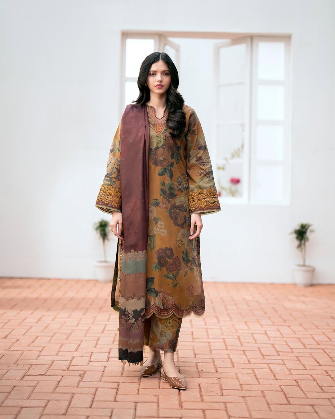 FULLY EMBROIDERED 3PC LAWN DRESS WITH LAWN PRINTED DUPATTA-