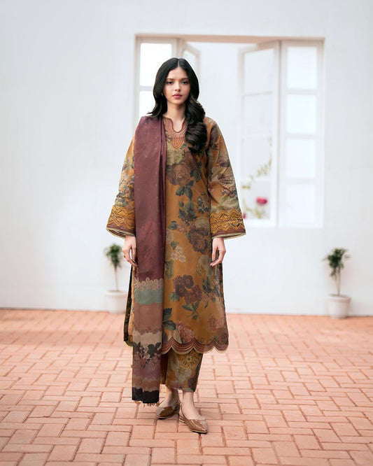 FULLY EMBROIDERED 3PC LAWN DRESS WITH LAWN PRINTED DUPATTA-