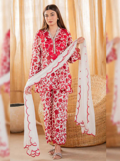 3PC LAWN PRINTED DRESS WITH CHIFFON EMBROIDERED DUPATTA- SGR-67