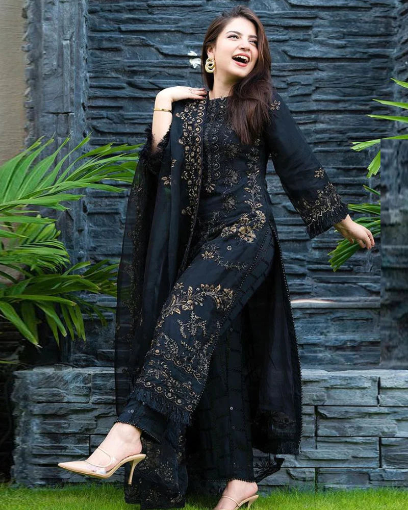 FULLY EMBROIDERED 3PC LAWN DRESS WITH ORGANZA EMBROIDERED DUPATTA- SR32