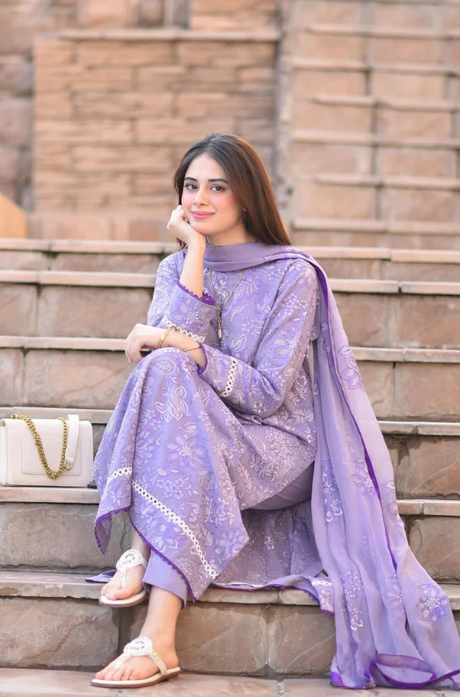 FULLY EMBROIDERED 3PC LAWN DRESS WITH CHIFFON EMBROIDERED DUPATTA- ABH-01