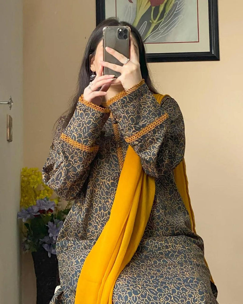 3PC LAWN PRINTED STITCHED SUIT- GRACE