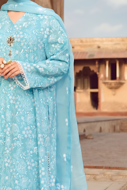 FULLY EMBROIDERED 3PC LAWN DRESS WITH BAMBER CHIFFON EMBROIDERED DUPATTA- SGR-08