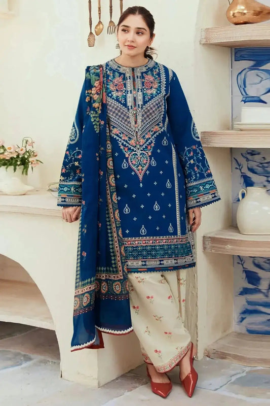 FULLY EMBROIDERED 3PC DHANAK DRESS WITH PRINTED WOOL SHAWL- ABH-25