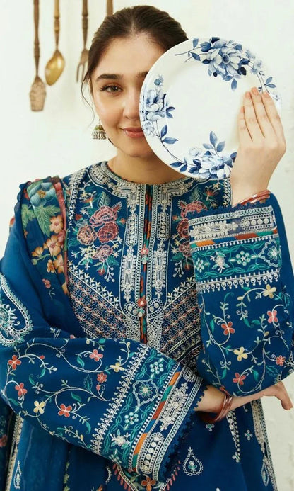 3PC LAWN HEAVY EMBROIDERED SUIT WITH PRINTED POLY LAWN DUPATTA-