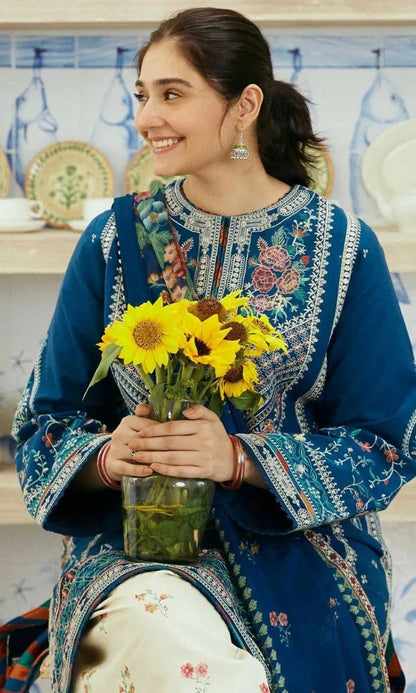 3PC LAWN HEAVY EMBROIDERED SUIT WITH PRINTED POLY LAWN DUPATTA-