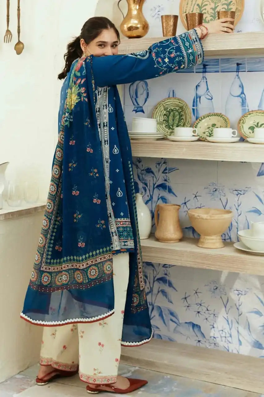 3PC LAWN HEAVY EMBROIDERED SUIT WITH PRINTED POLY LAWN DUPATTA-