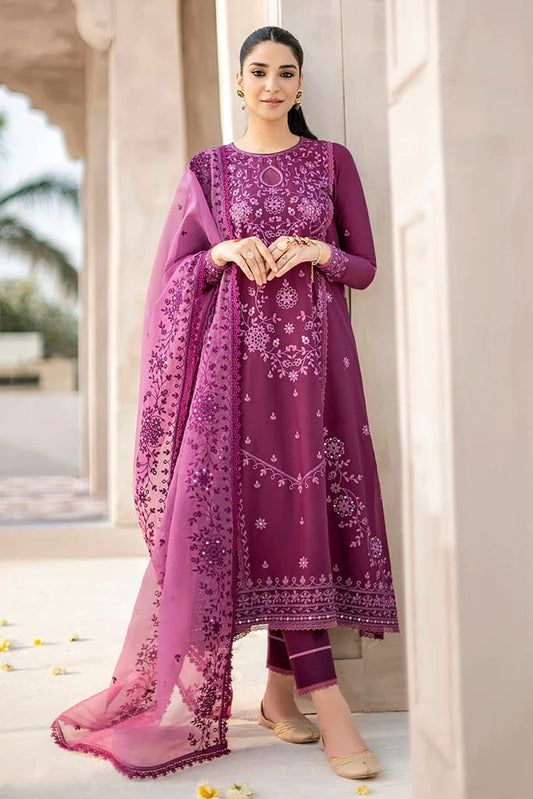 FULLY EMBROIDERED 3PC LAWN DRESS WITH ORGANZA EMBROIDERED DUPATTA- CS84