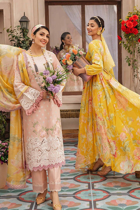 FULLY EMBROIDERED 3PC LAWN CHIKENKARI DRESS WITH SILK PRINTED DUPATTA- SRMS22