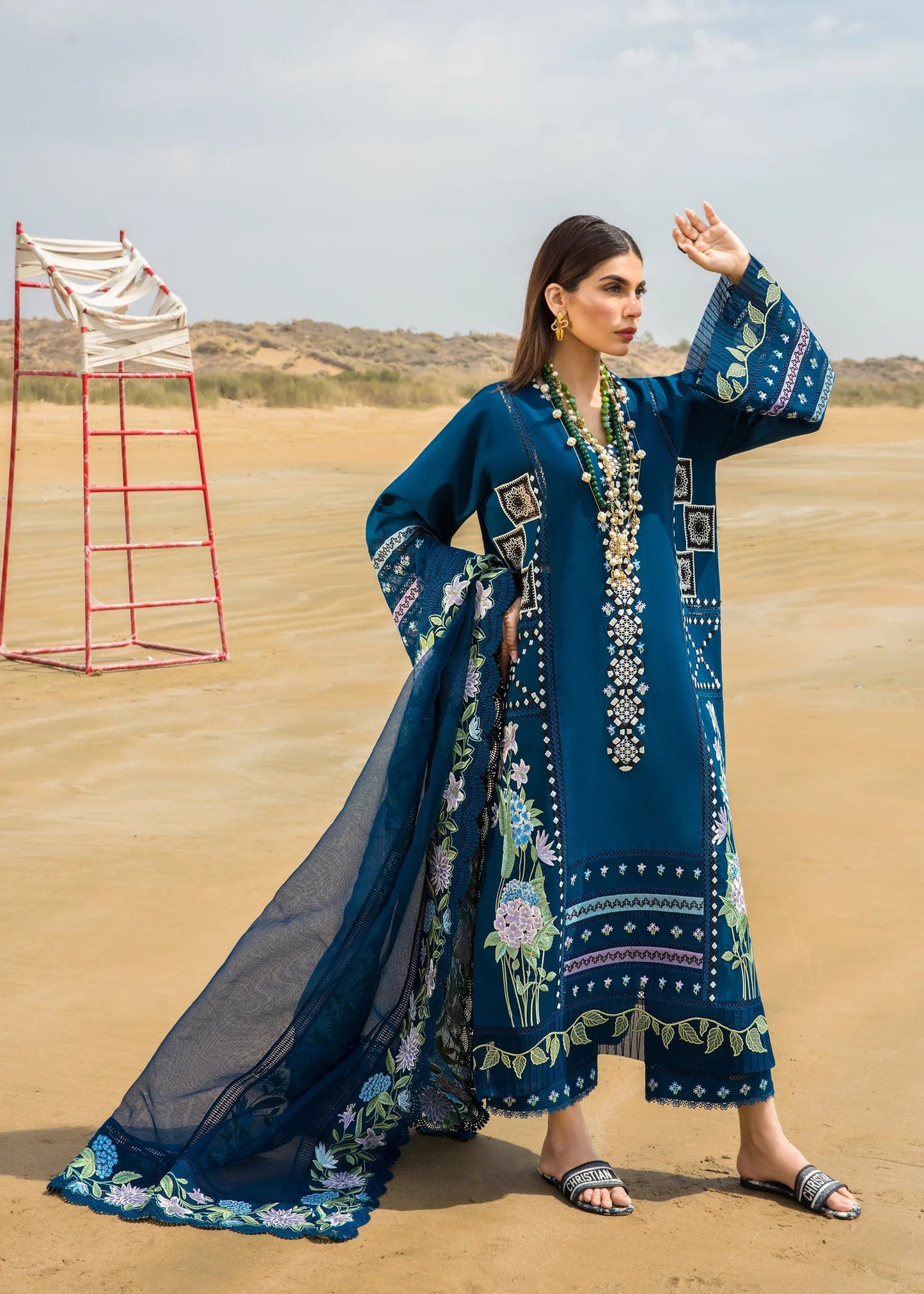 FULLY EMBROIDERED 3PC LAWN DRESS WITH ORGANZA EMBROIDERED DUPATTA- SGR-150