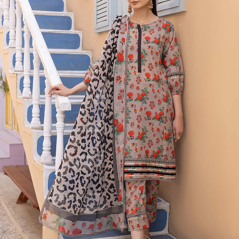 3PC LAWN PRINTED DRESS WITH LAWN DUPATTA