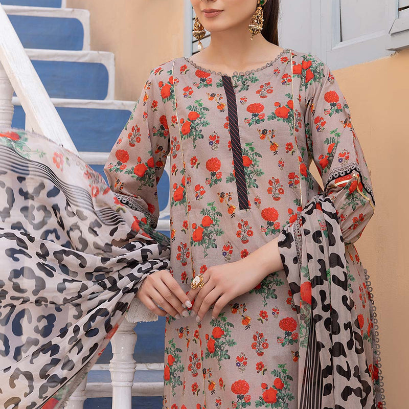 3PC LAWN PRINTED DRESS WITH LAWN DUPATTA