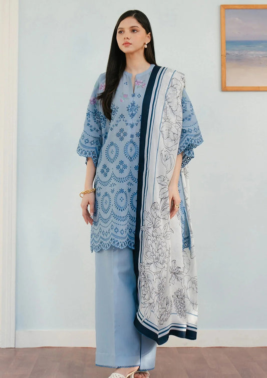 3PC LAWN EMBROIDERED DRESS WITH MONAR DUPATTA- ABH-09