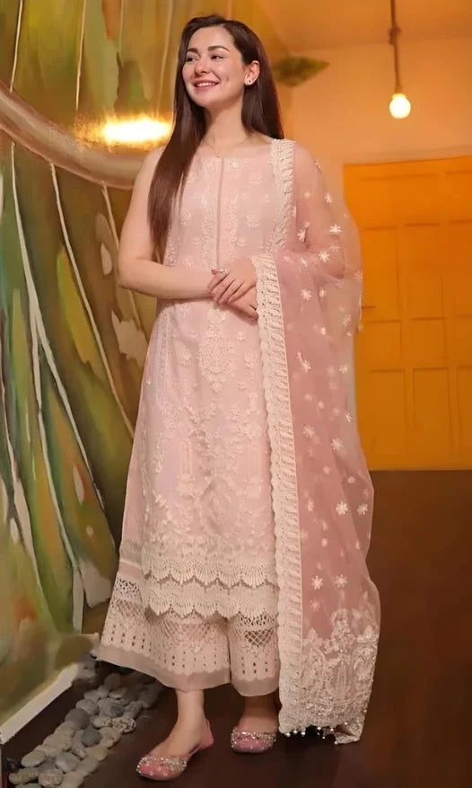 3PC LAWN HEAVY EMBROIDERED SUIT WITH ORGANZA EMBROIDERED DUPATTA-