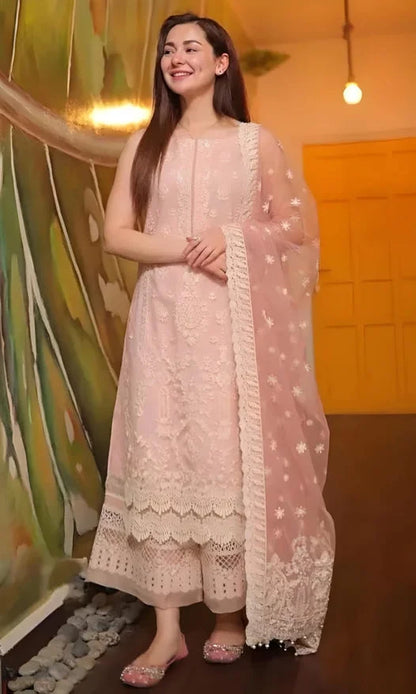 3PC LAWN HEAVY EMBROIDERED SUIT WITH ORGANZA EMBROIDERED DUPATTA-