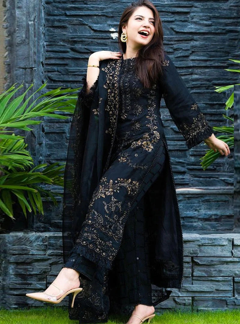 FULLY EMBROIDERED 3PC DHANAK DRESS WITH EMBROIDERED DHANAK SHAWL- ABH-52