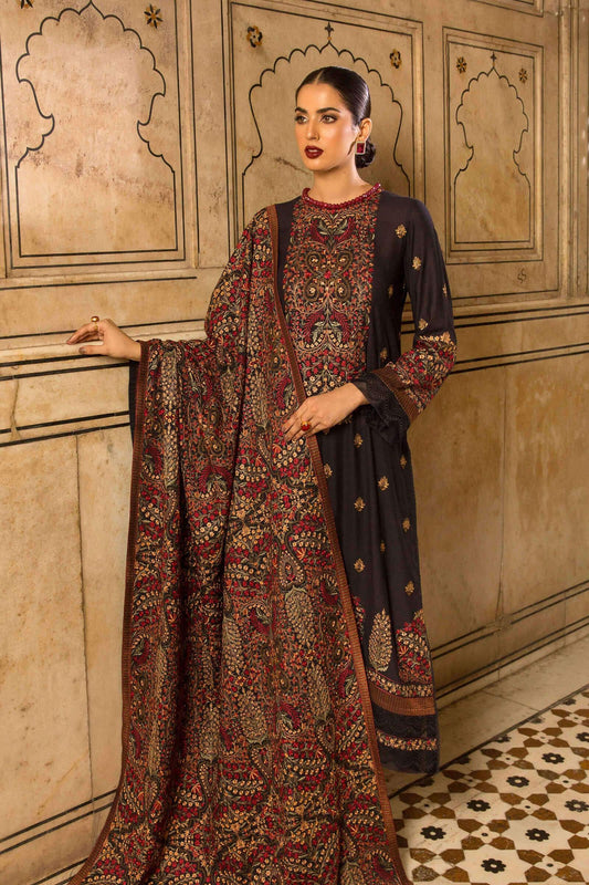 FULLY EMBROIDERED 3PC DHANAK DRESS WITH EMBROIDERED DHANAK SHAWL- ABH-29