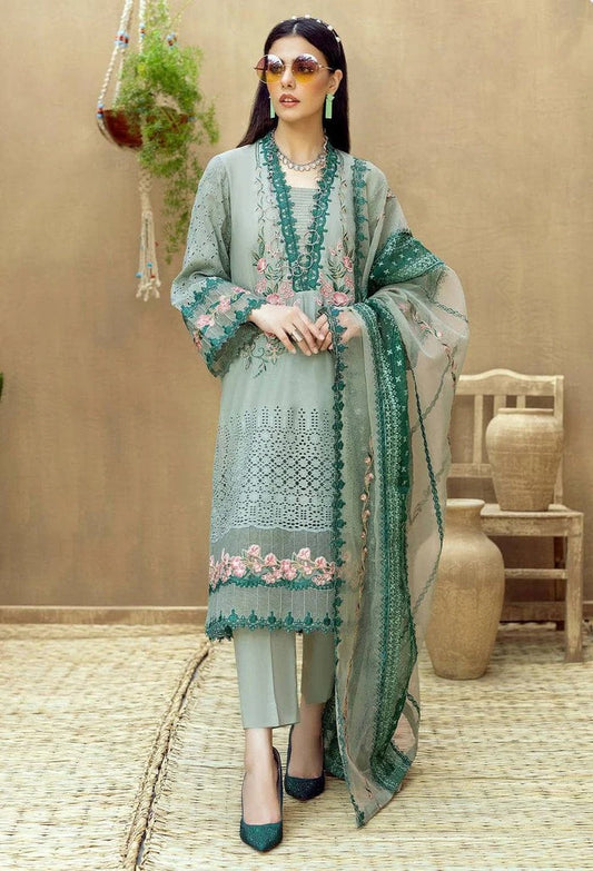3PC LAWN EMBROIDERED DRESS WITH ORGANZA EMBROIDERED DUPATTA- ABH-20
