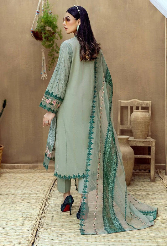 3PC LAWN EMBROIDERED DRESS WITH ORGANZA EMBROIDERED DUPATTA- ABH-20