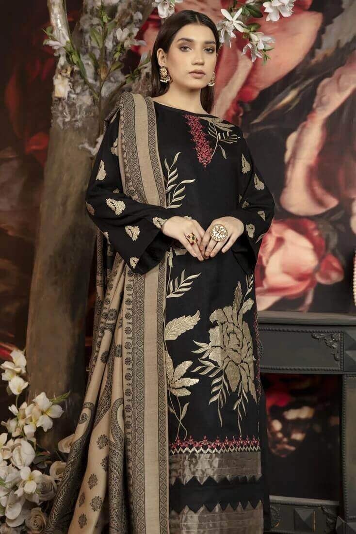 FULLY EMBROIDERED 3PC DHANAK DRESS WITH EMBROIDERED DHANAK SHAWL- ABH-55