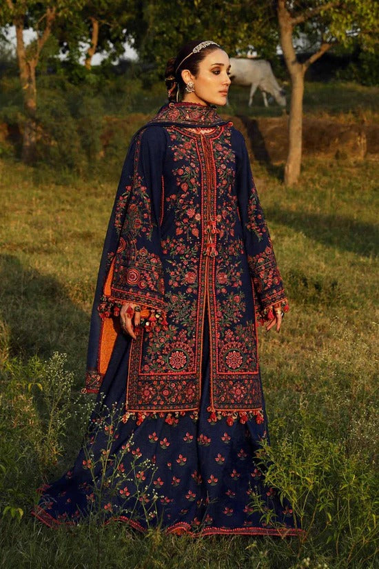 FULLY EMBROIDERED 3PC DHANAK DRESS WITH EMBROIDERED DHANAK SHAWL- ABH-54