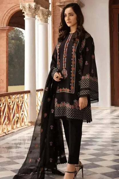 FULLY EMBROIDERED 3PC LAWN DRESS WITH BAMBER CHIFFON DUPATTA- ABH-22