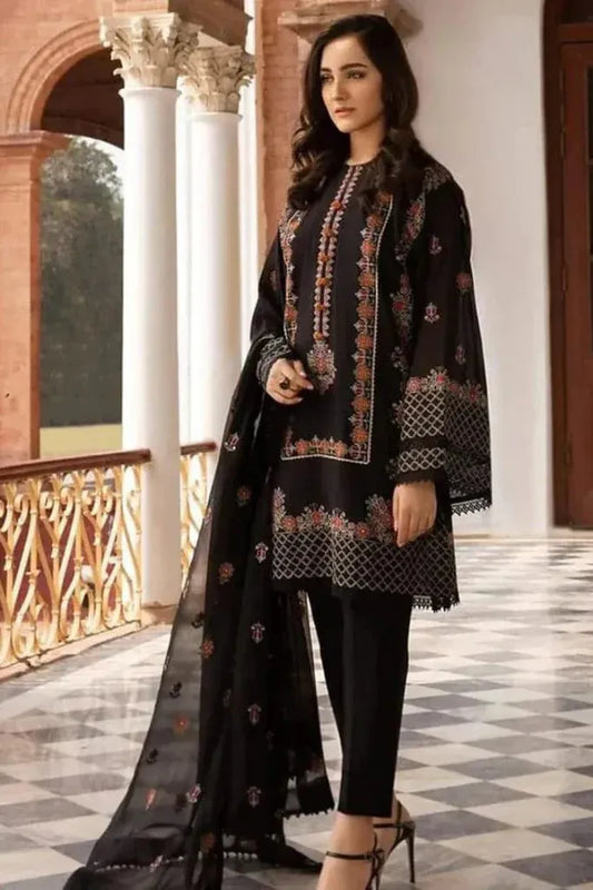 FULLY EMBROIDERED 3PC LAWN DRESS WITH BAMBER CHIFFON DUPATTA- ABH-22