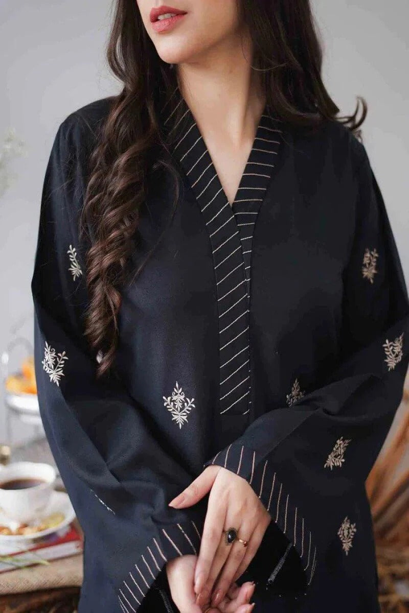 FULLY EMBROIDERED 3PC DHANAK DRESS WITH EMBROIDERED DHANAK SHAWL- ABH-46