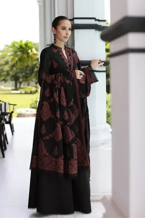 FULLY EMBROIDERED 3PC DHANAK DRESS WITH EMBROIDERED DHANAK SHAWL- ABH-67