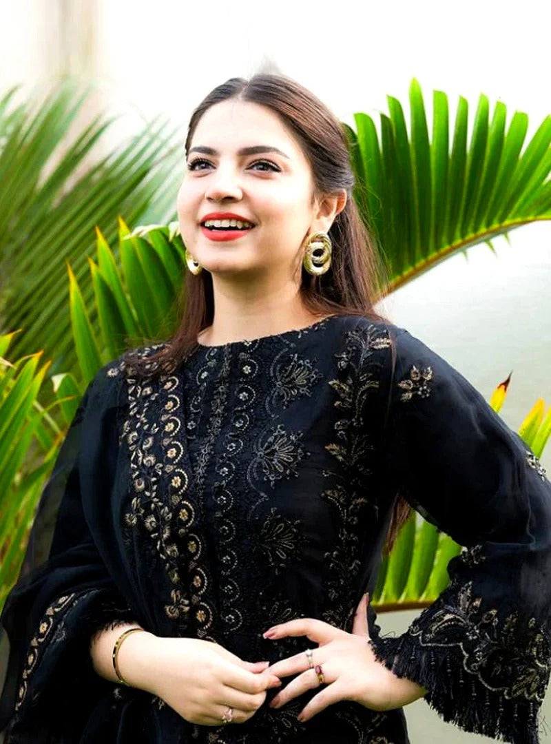 FULLY EMBROIDERED 3PC DHANAK DRESS WITH EMBROIDERED DHANAK SHAWL- ABH-52