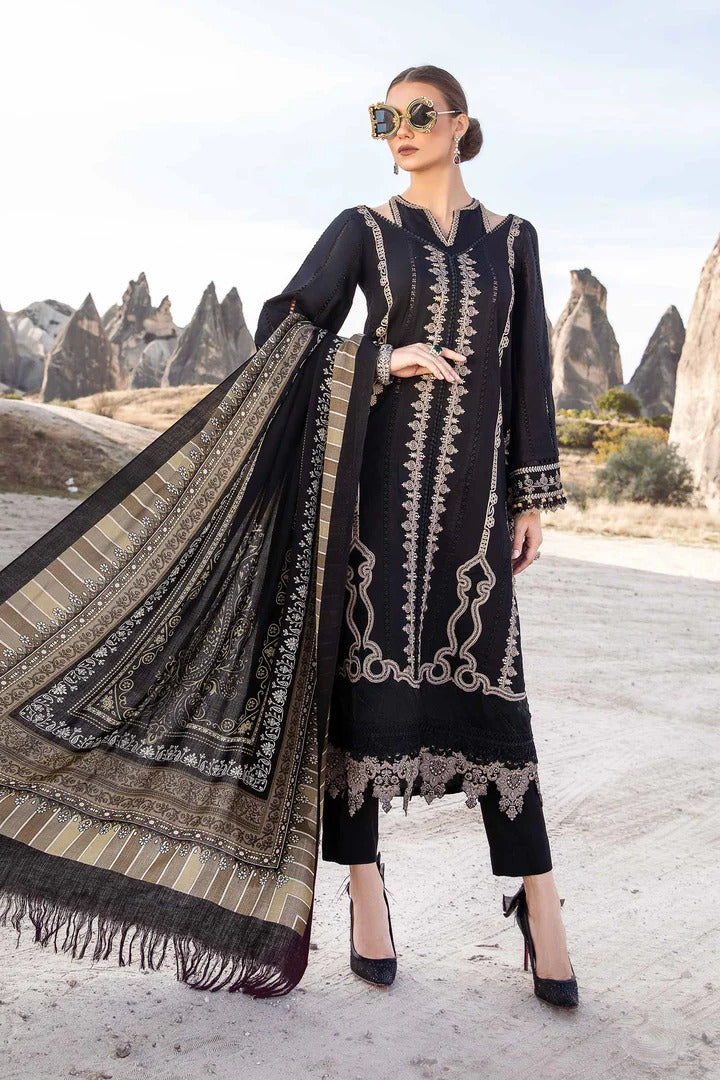 FULLY EMBROIDERED 3PC DHANAK DRESS WITH EMBROIDERED DHANAK SHAWL- ABH-41