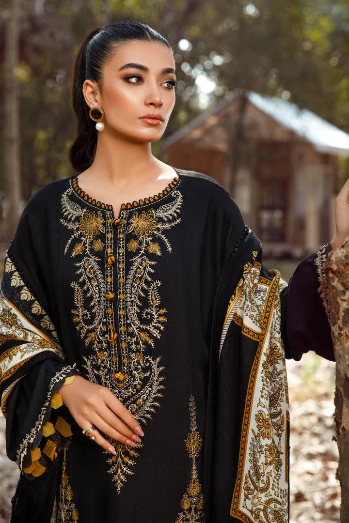 FULLY EMBROIDERED 3PC DHANAK DRESS WITH PRINTED WOOL SHAWL- ABH-24