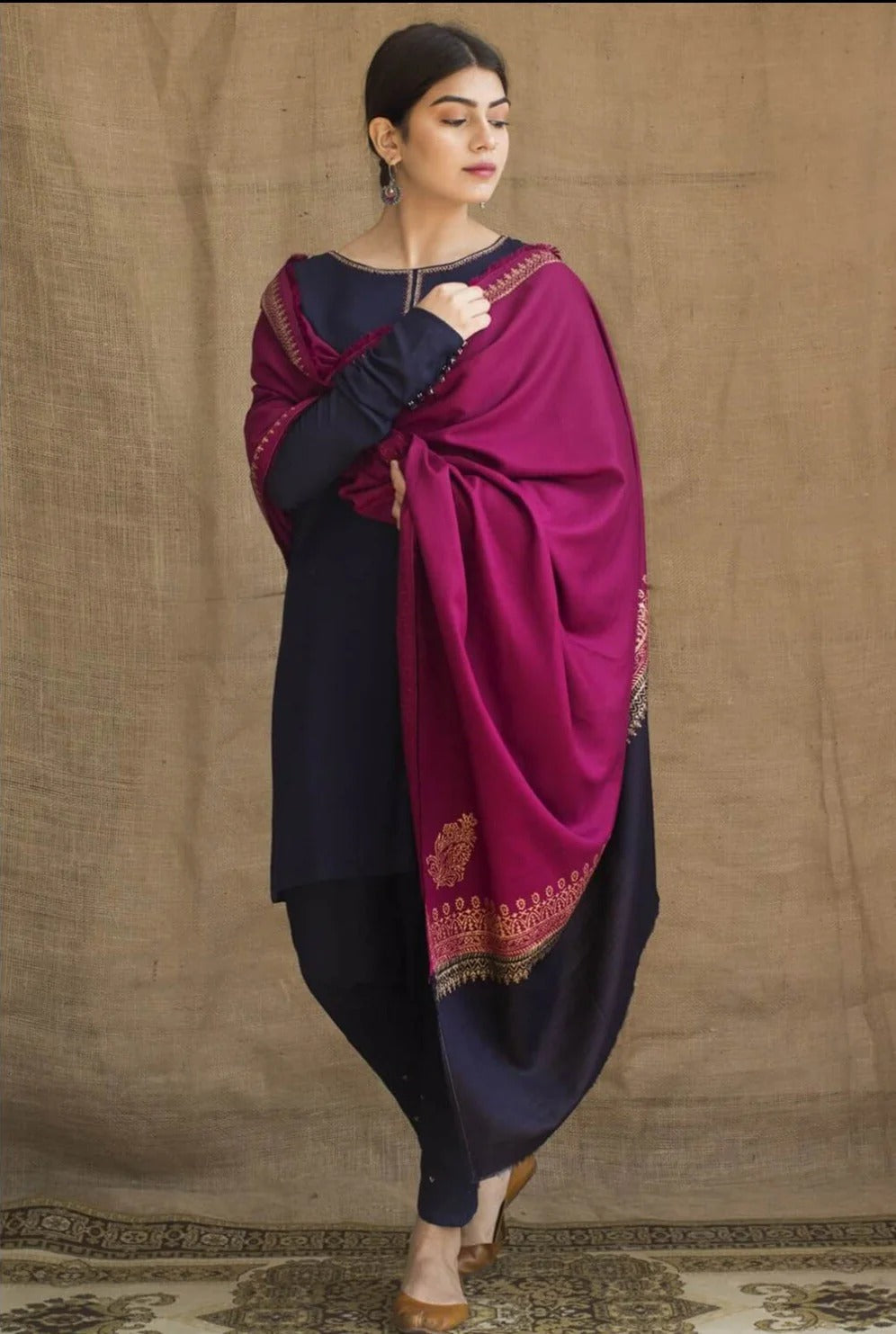 FULLY EMBROIDERED 3PC DHANAK DRESS WITH EMBROIDERED DHANAK SHAWL- ABH-56