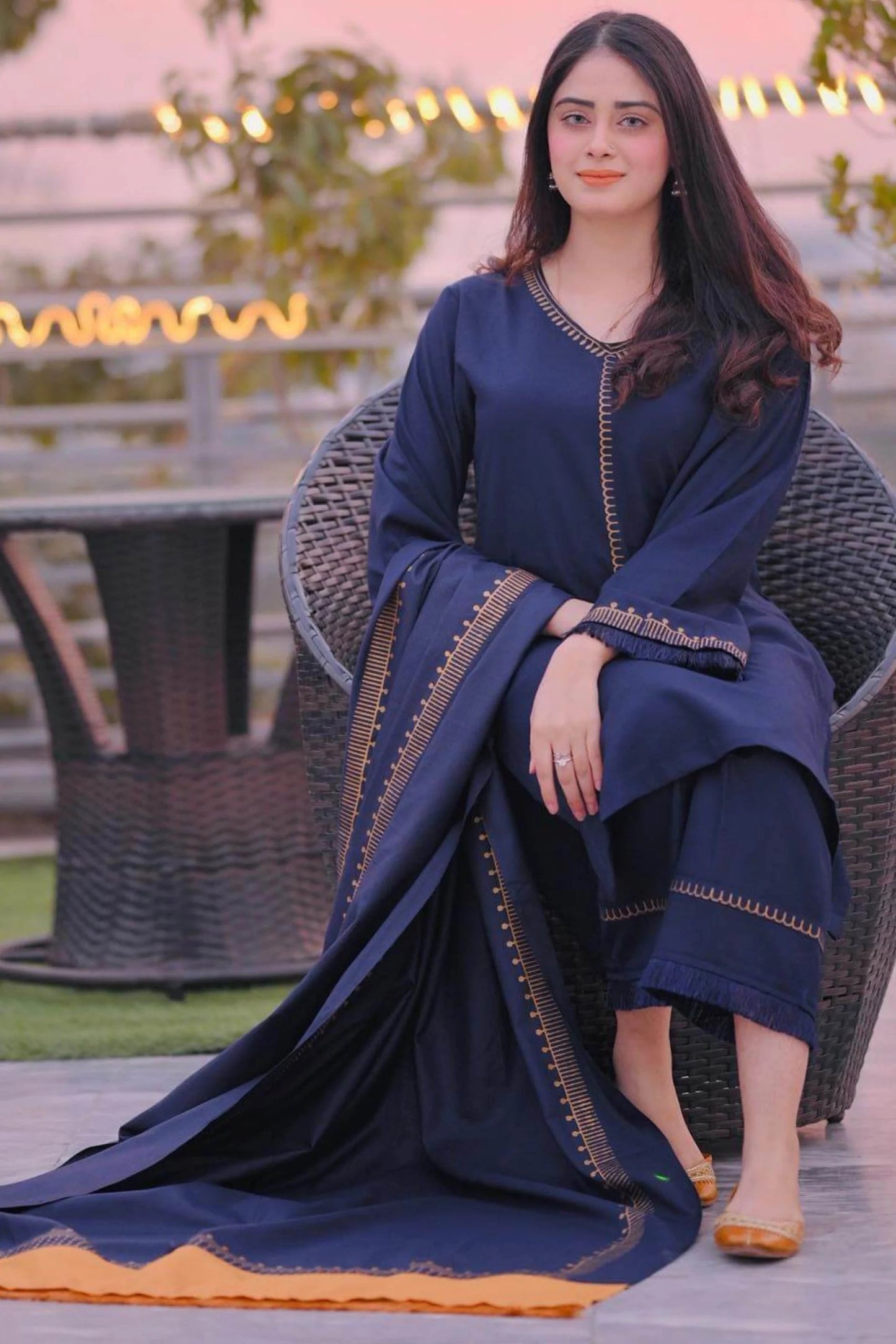 FULLY EMBROIDERED 3PC DHANAK DRESS WITH EMBROIDERED DHANAK SHAWL- ABH-49