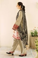 FULLY EMBROIDERED 3PC DHANAK DRESS WITH EMBROIDERED DHANAK SHAWL- ABH-59