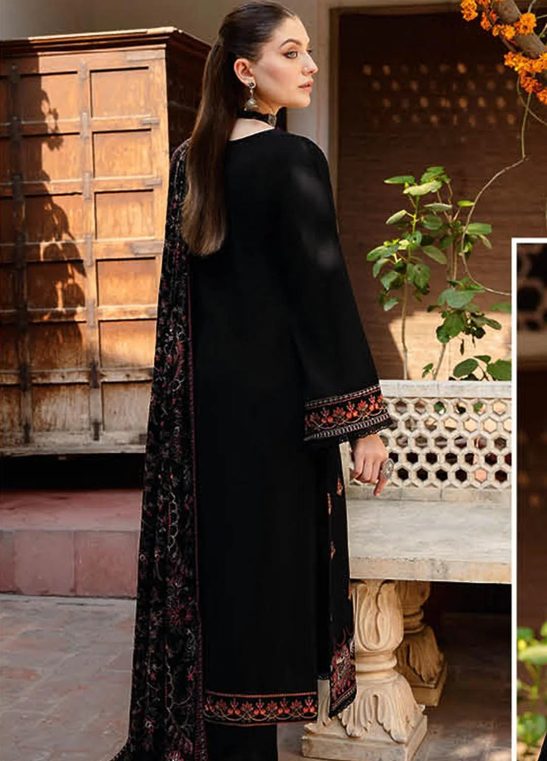 FULLY EMBROIDERED 3PC DHANAK DRESS WITH EMBROIDERED DHANAK SHAWL- ABH-39
