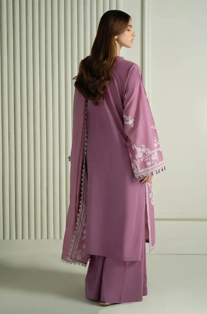 FULLY EMBROIDERED 3PC DHANAK DRESS WITH EMBROIDERED DHANAK SHAWL- ABH-64